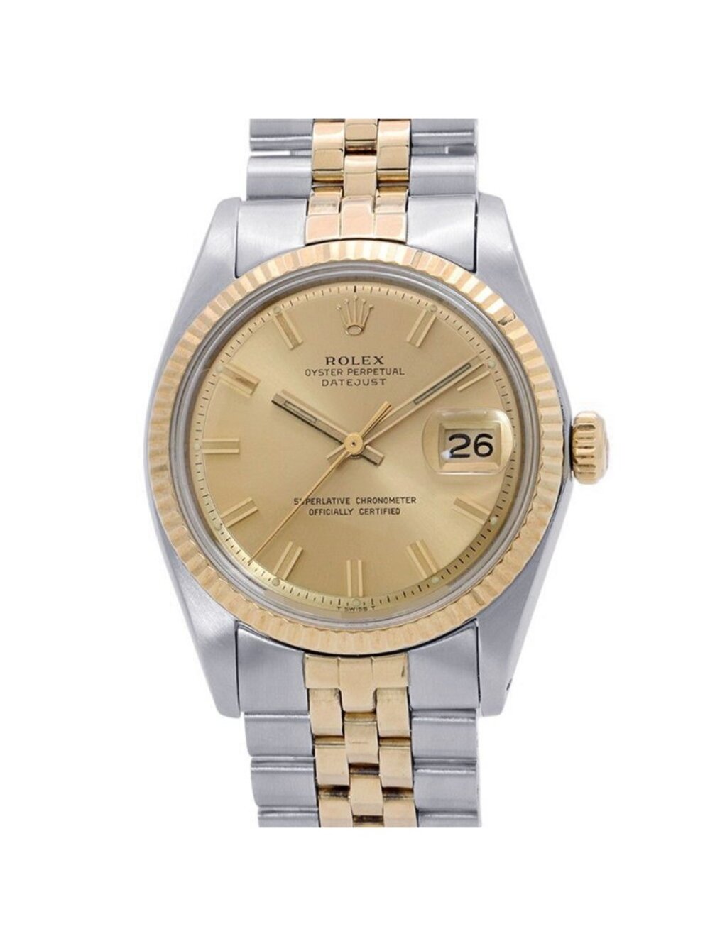 Rolex Datejust No 35 SS 18k Yellow Gold Watch Wide Boy Champagne Dial Vintage